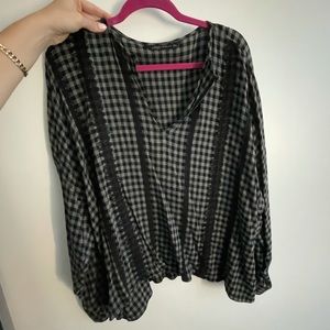 Zara black & grey checkered long sleeve top